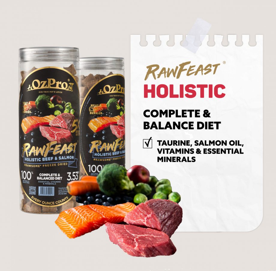 ozpro rawfeast holistic complete balance diet taurine salmon oil vitamins essential minerals